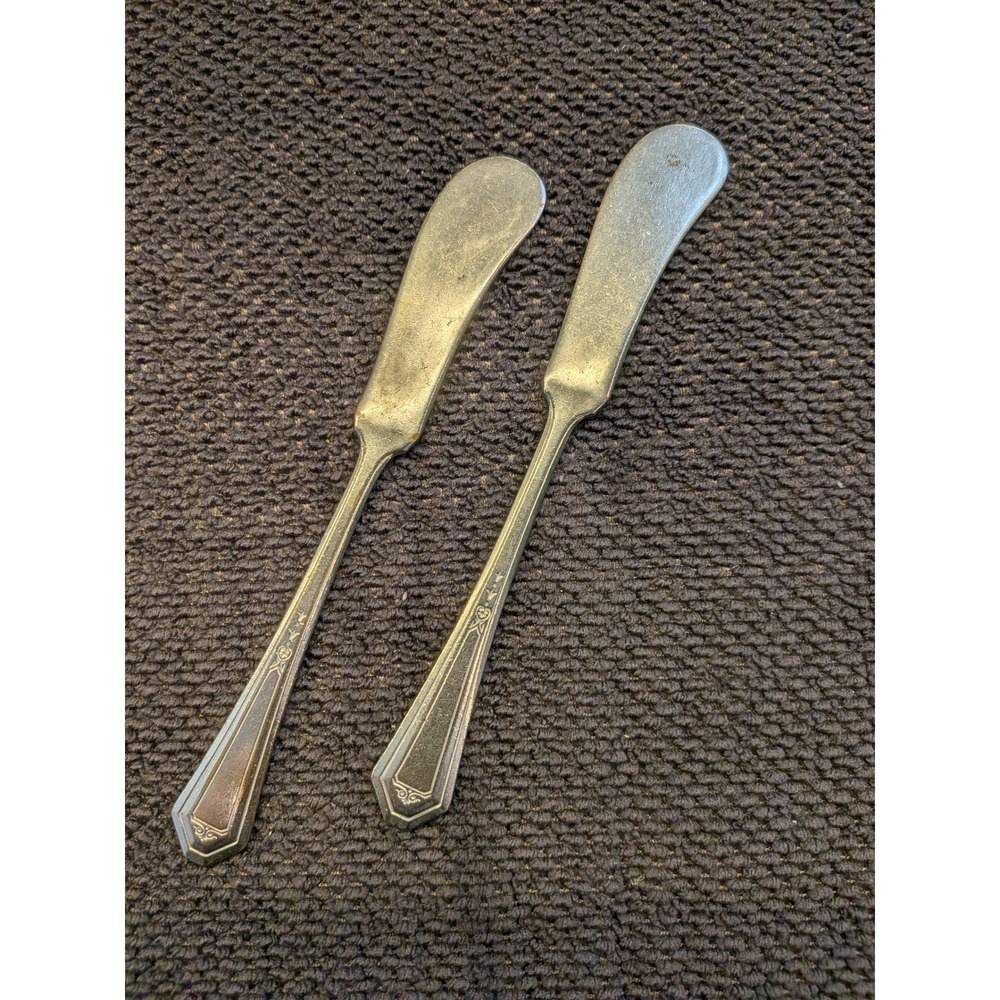 Vintage Sheffield Plate Butter Spreaders Art Deco Geometric Silver Plated